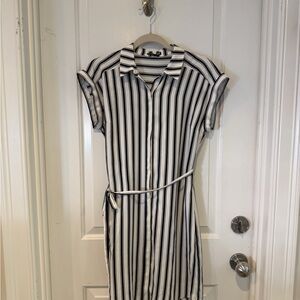 Express Black and White Striped Mini Shirt Dress